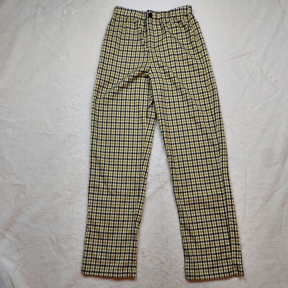 Brandy Melville Green Cream Black Plaid High Rise Straight Leg Pants - Picture 2 of 12